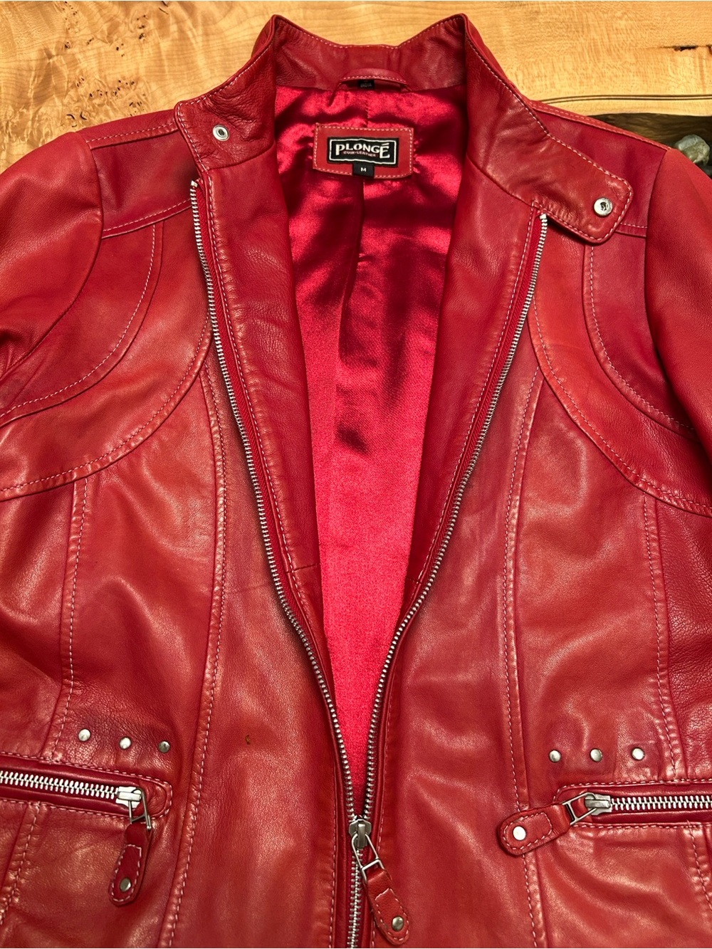 Women’s Red Leather Moto Jacket